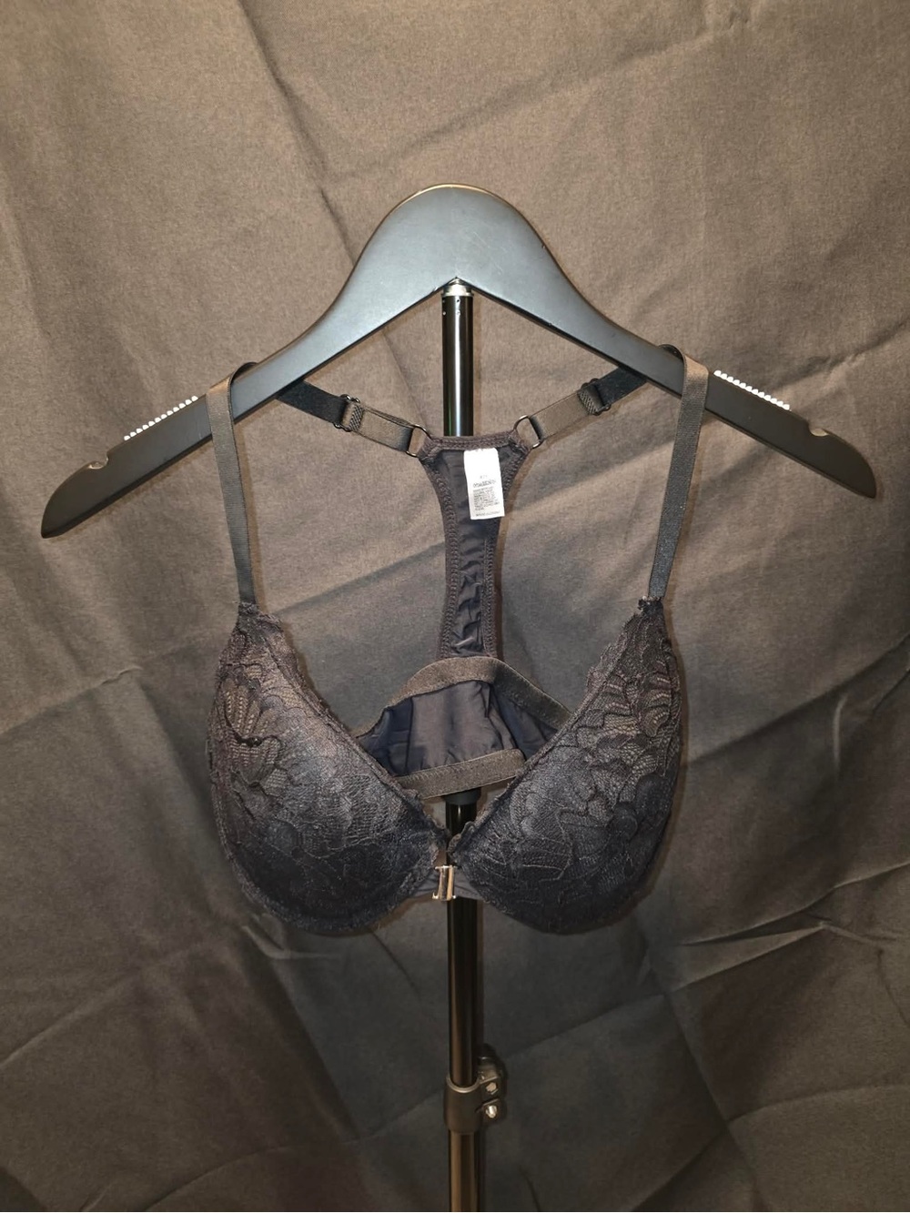 SHEIN Black Lace Front-Closure Racerback Bra